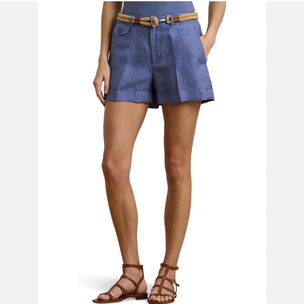 New Lauren Ralph Lauren Slate Blue Tailored Women's Shorts size 6 viscose+linen - Picture 1 of 10